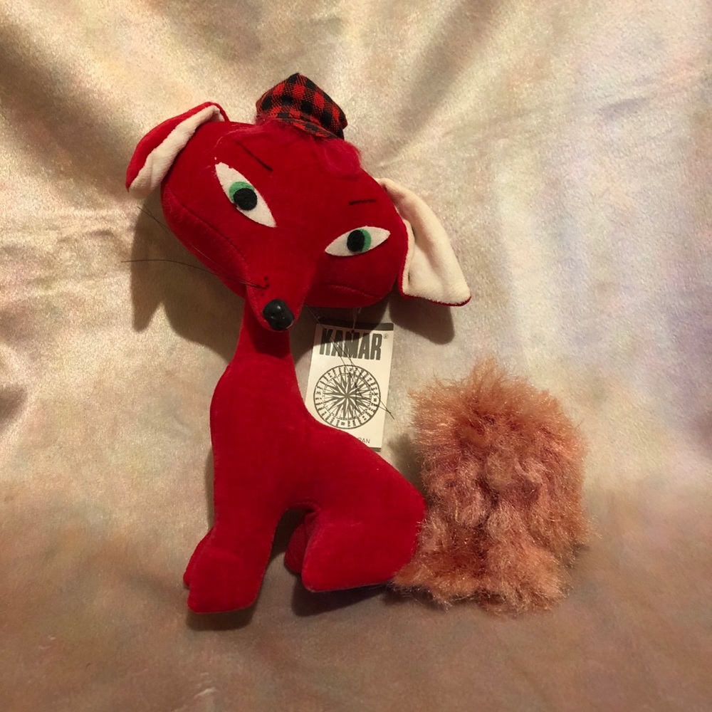 Vtg 1960s Kamar Red Fox Stuffed Plush Felt Toy
